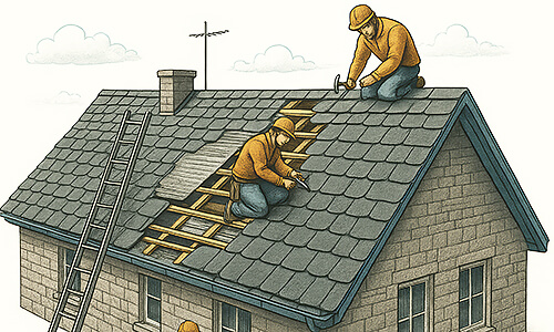Schematische Darstellung von verlegung von Schieferplatten am Dach