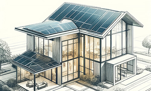 Schematische Darstellung eines Daches mit Solarpanellen
